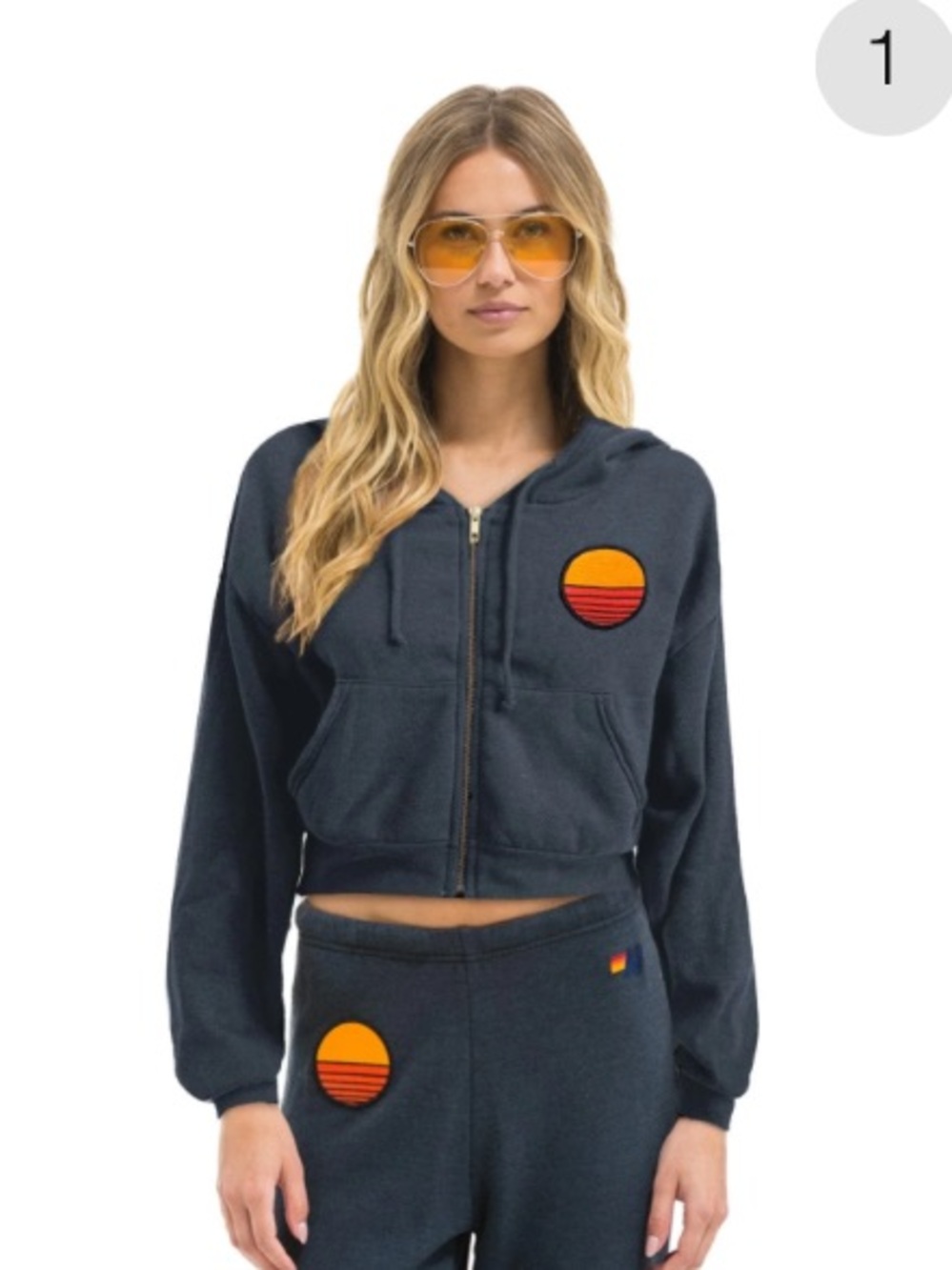 Aviator Nation Charcoal Cropped Zip Jacket with Sunset Patch M